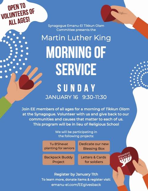 Banner Image for MLK Morning of Service: Religious School & Tikkun Olam Cmte.